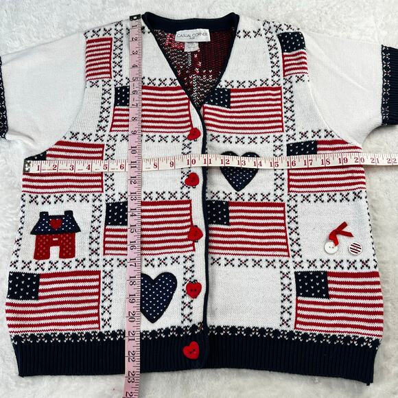 Casual Corner Vintage Patriotic Button up Sweater Cardigan SZ Medium Flags USA - Picture 5 of 6